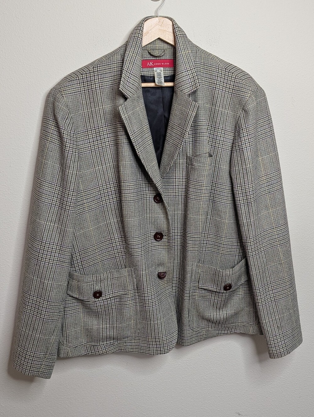 AK Anne Klein Wool Blend Plaid Blazer Plus‎ Size 24W Glen Plaid Stretch Jacket